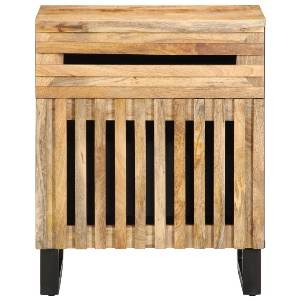 Mesita De Noche De Madera Maciza De Mango Rugosa 50x34x60 Cm_0