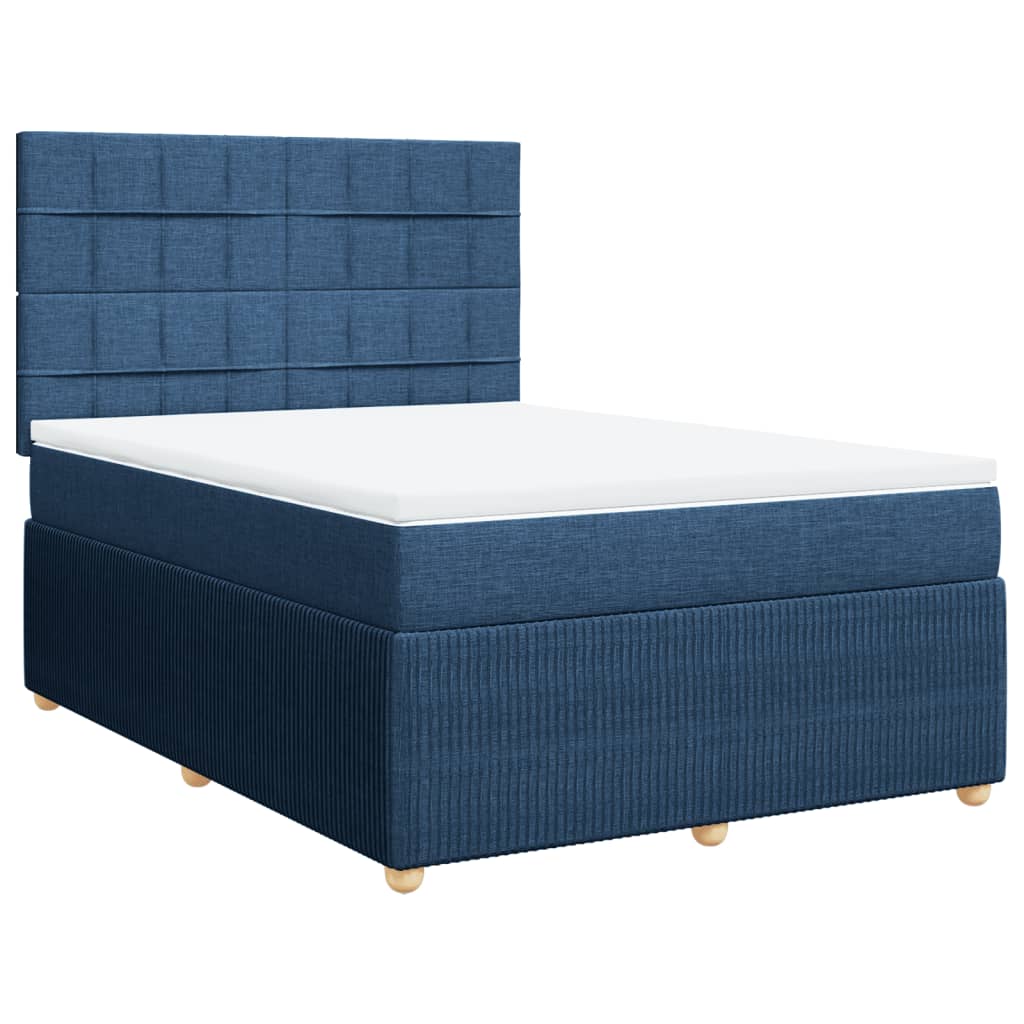 Cama Box Spring Con Colchón Tela Azul 140x190 Cm / Vetonek_0