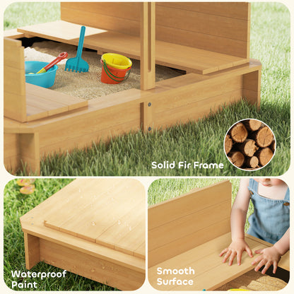 Outsunny Arenero Para Niños De Madera Con Toldo Ajustable 106x106x115 Cm Natural_4