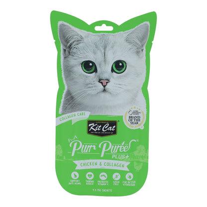 Kit Cat PurrPuree Plus - Pollo Collagen Care Kit Cat 4x15 g Snack cremoso para gatos