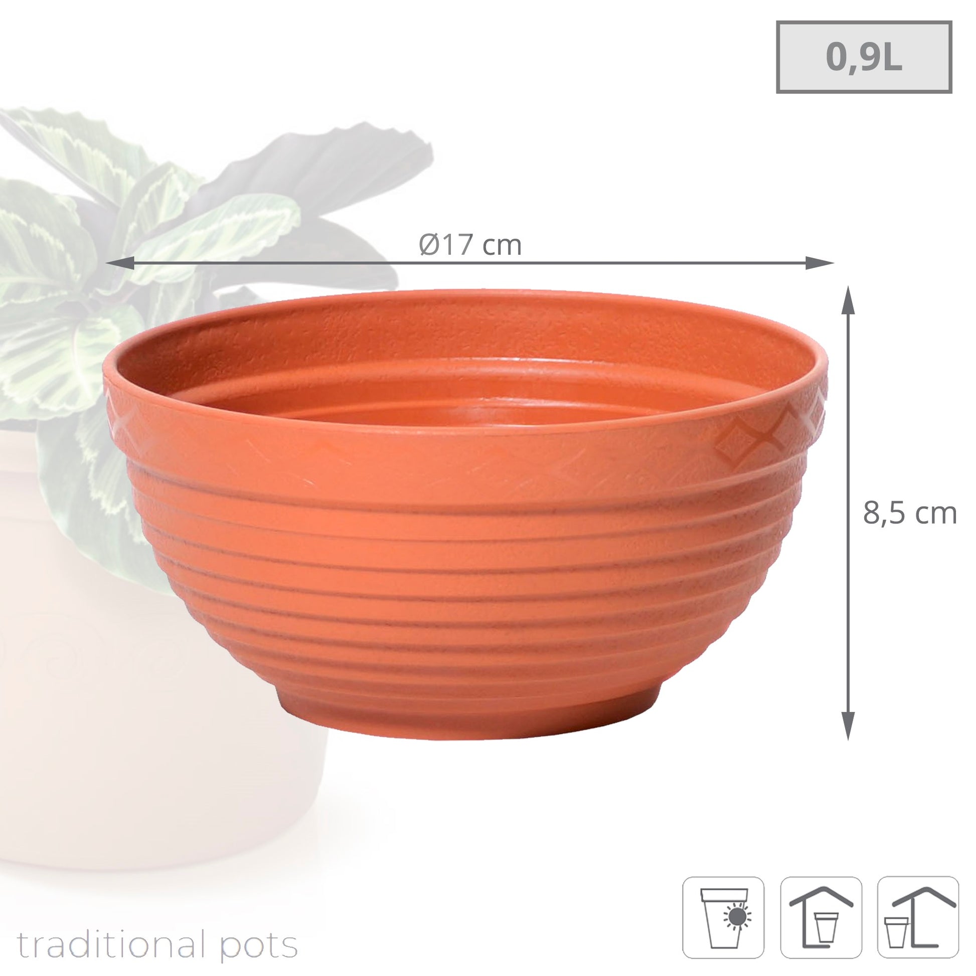 Maceta Misa 0,9l., Dimensiones (mm) 170x170x85, Color Terracota_2