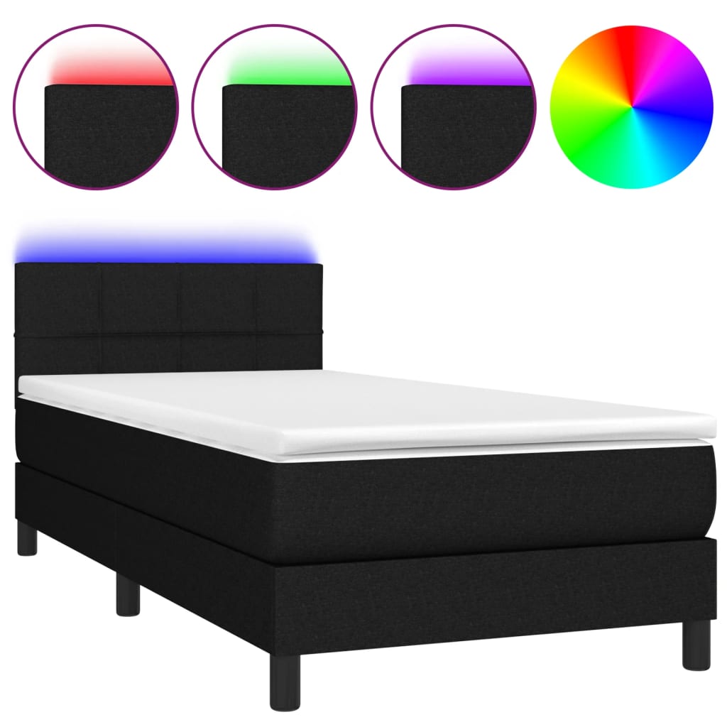 Cama Box Spring Colchón Y Luces Led Tela Negro 80x200 Cm / Vetonek_2