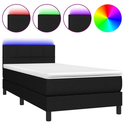 Cama Box Spring Colchón Y Luces Led Tela Negro 80x200 Cm / Vetonek_2
