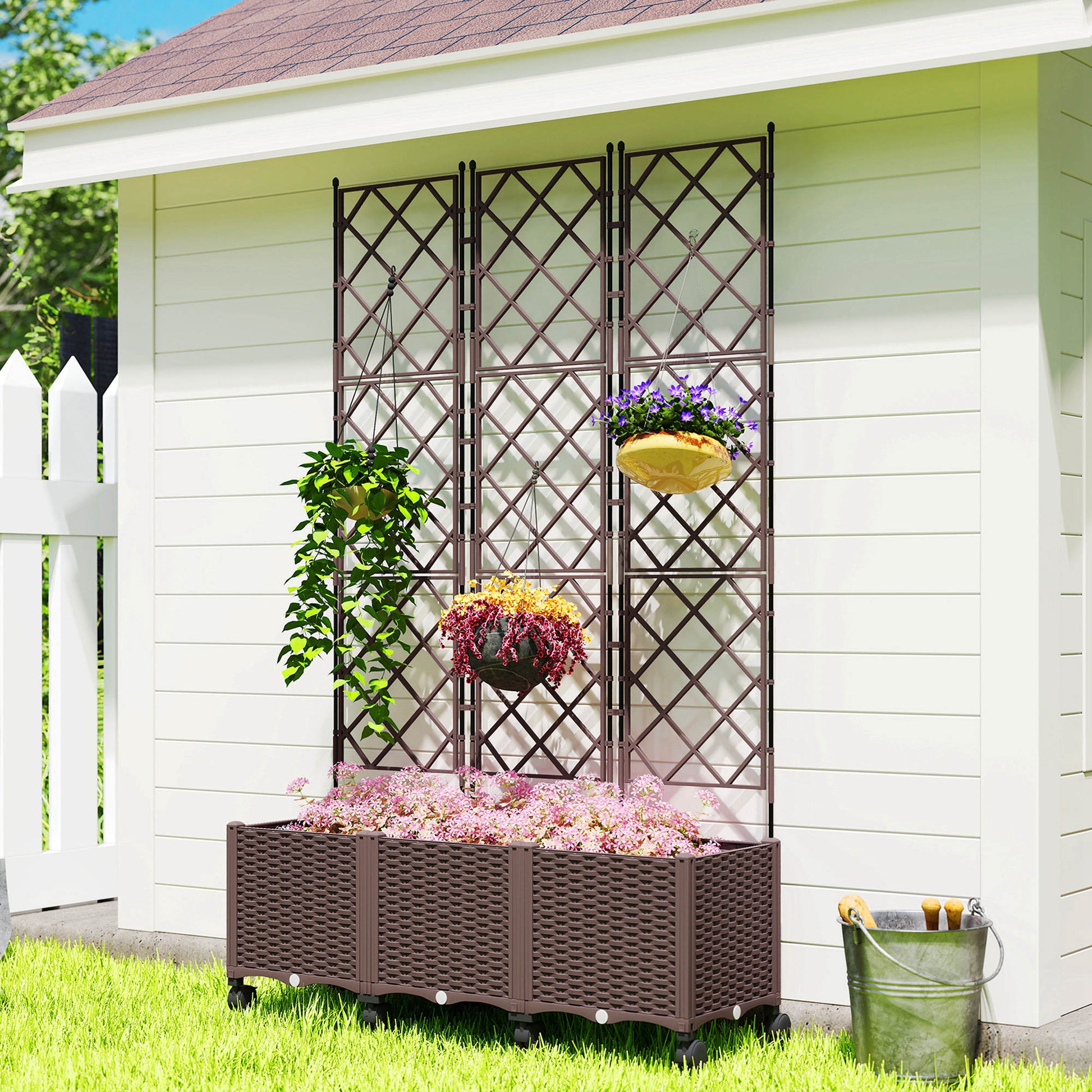 Outsunny Jardinera Con Enrejado Ruedas Para Cultivos Verduras 120x40x192 Cm_3