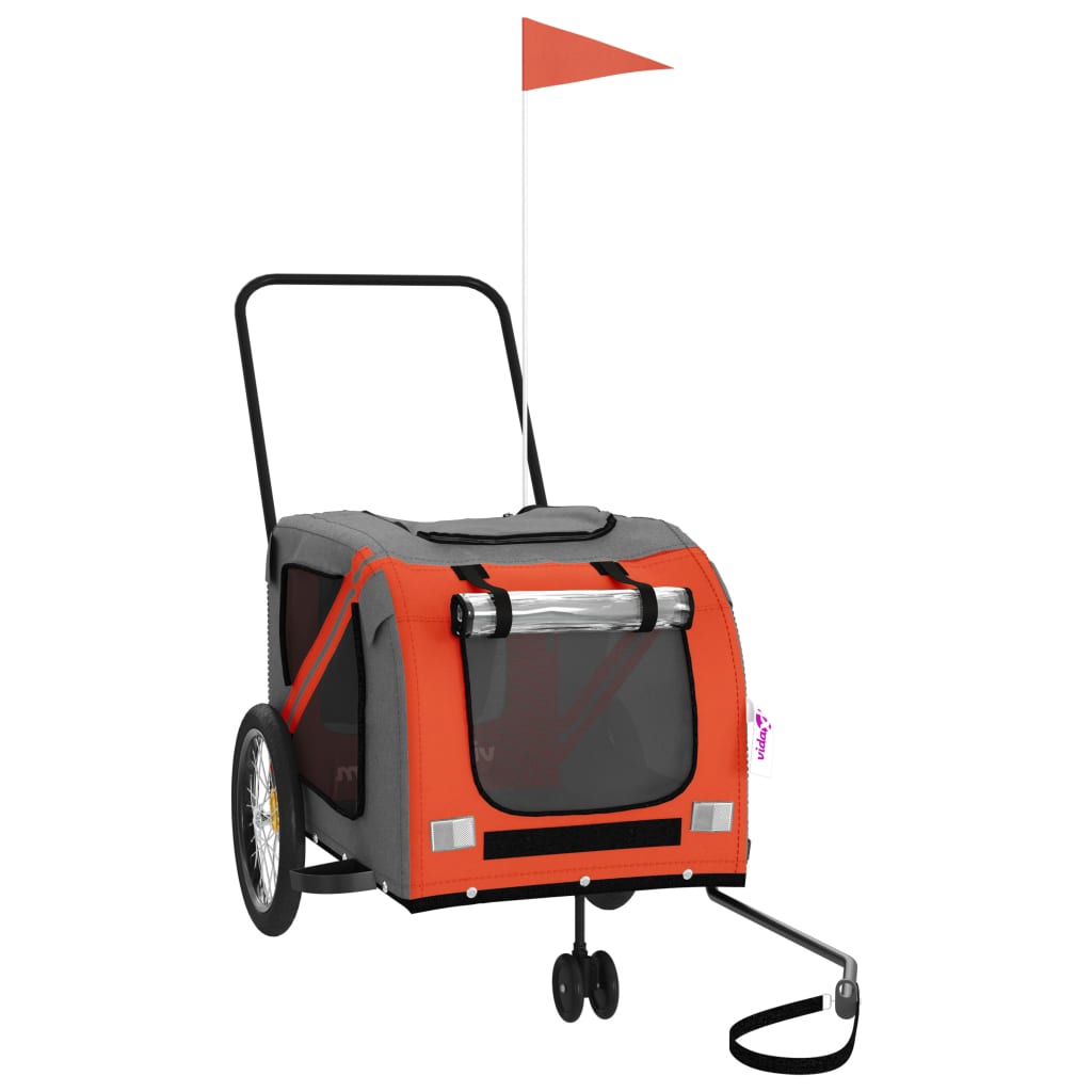 Remolque De Bicicleta Mascotas Hierro Tela Oxford Naranja Gris_0