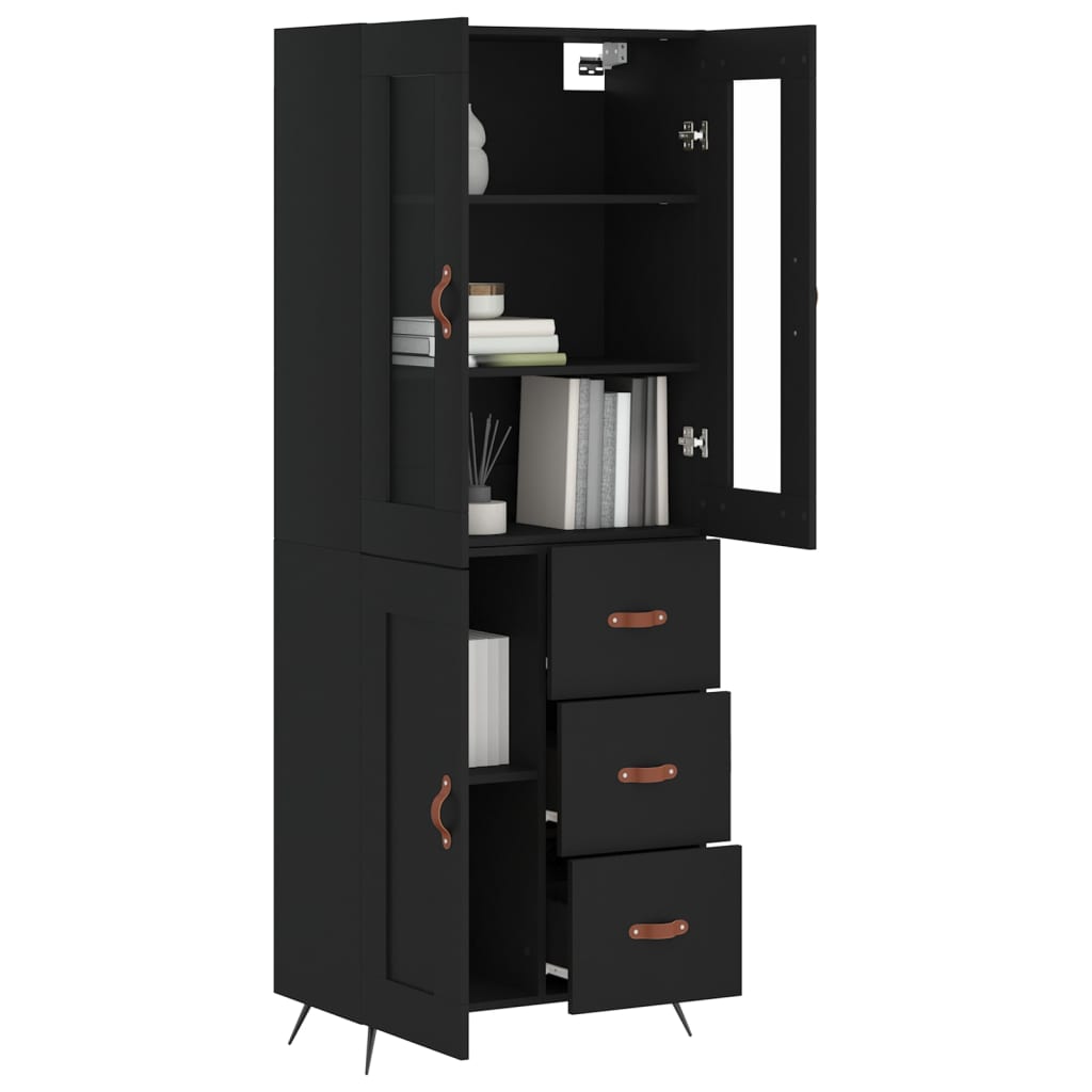 Aparador Alto Madera Contrachapada Negro 69,5x34x180 Cm_2