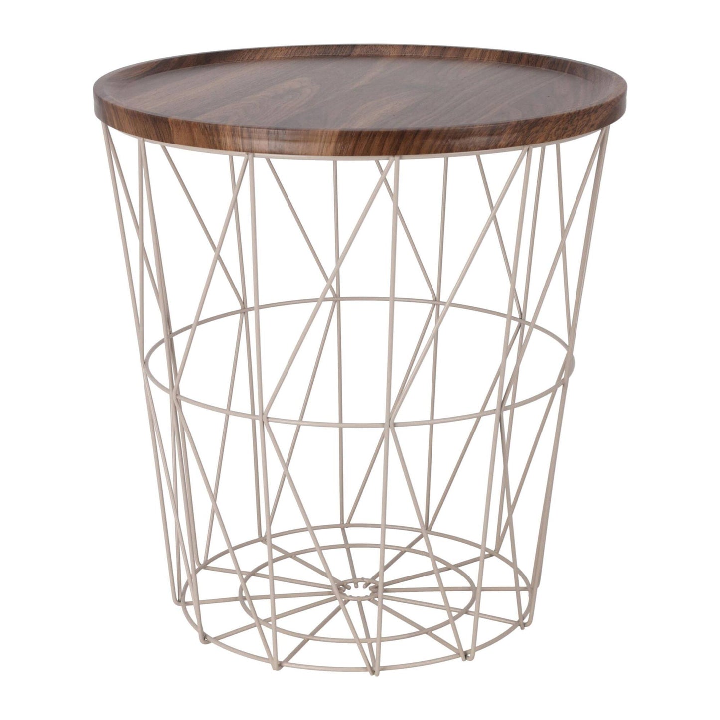 Well Home Mesa Auxiliar De Metal Con Bandeja De Mdf Color Marrón Ø37x39cm_0