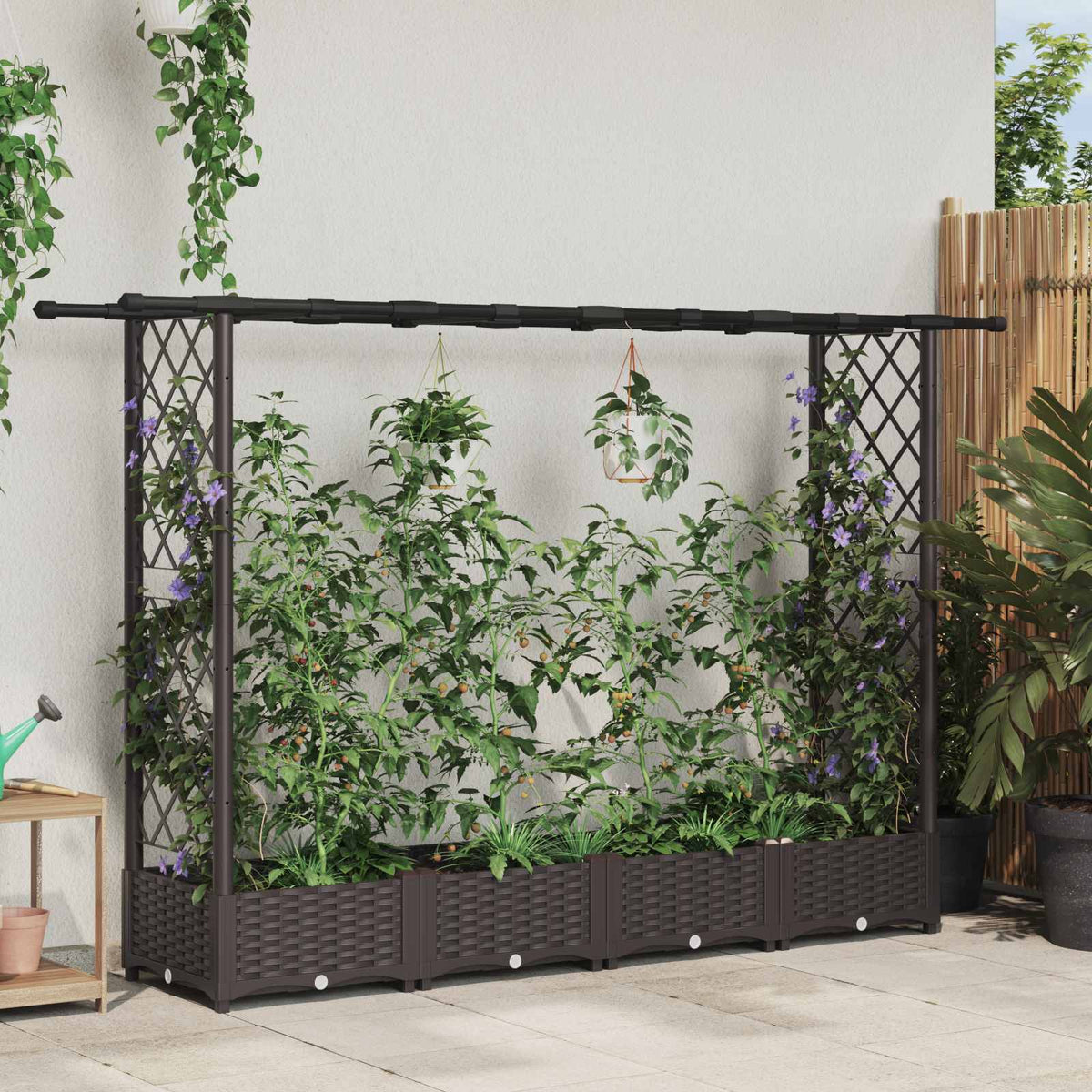 Cama Elevada Con Trellis Y Techo Marrón 203 X 40 X 121 Cm Pp_1