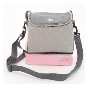 Bolsa Isotérmica Stars Cinza Base Rosa