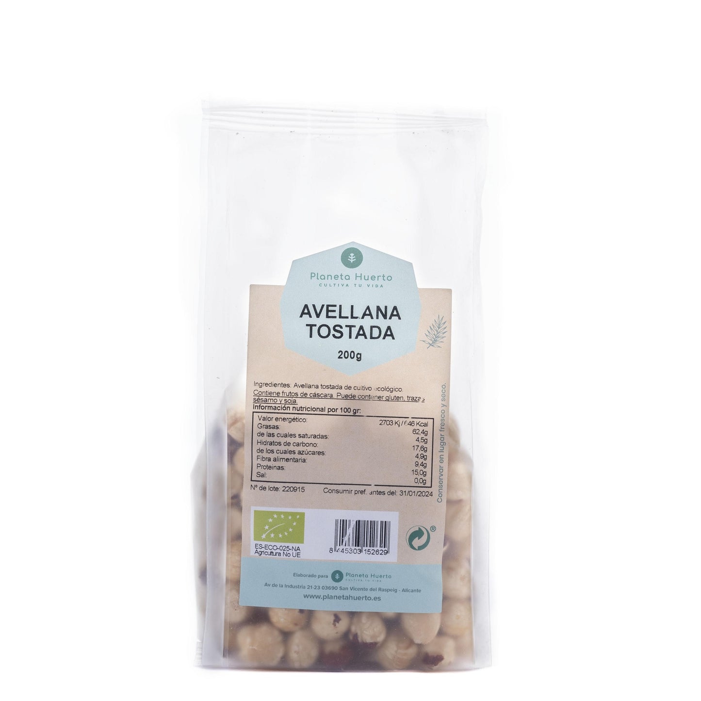 Avelãs torradas biológicas Planeta Huerto 200 g