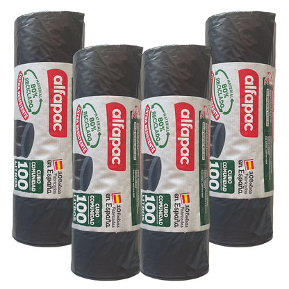 80% Reciclado 4 Rollos De 10 Bolsas De Basura 100l