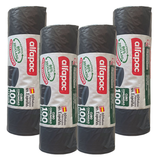 80% Reciclado 4 Rollos De 10 Bolsas De Basura 100l
