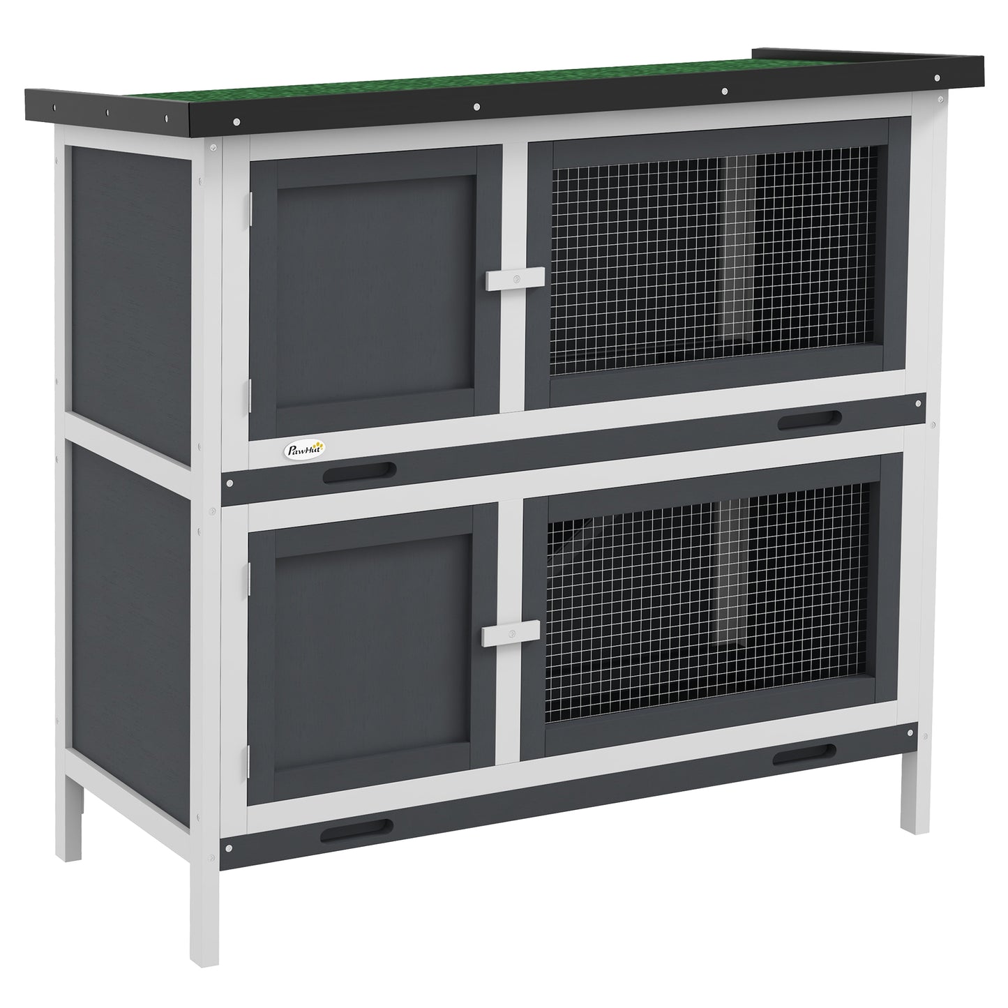 Pawhut Conejera De Madera 97x44x91 Cm Con Techo Asfáltico Puertas Con Pestillo_0