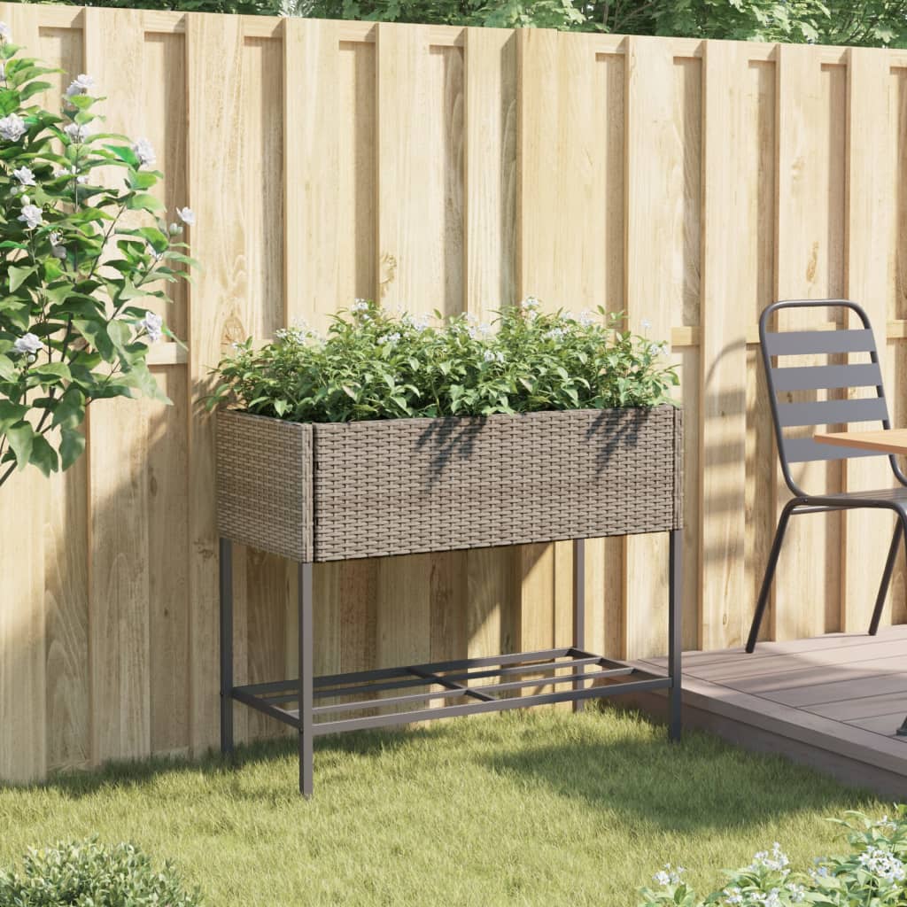 Jardinera Con Estante Ratán Sintético Gris_2