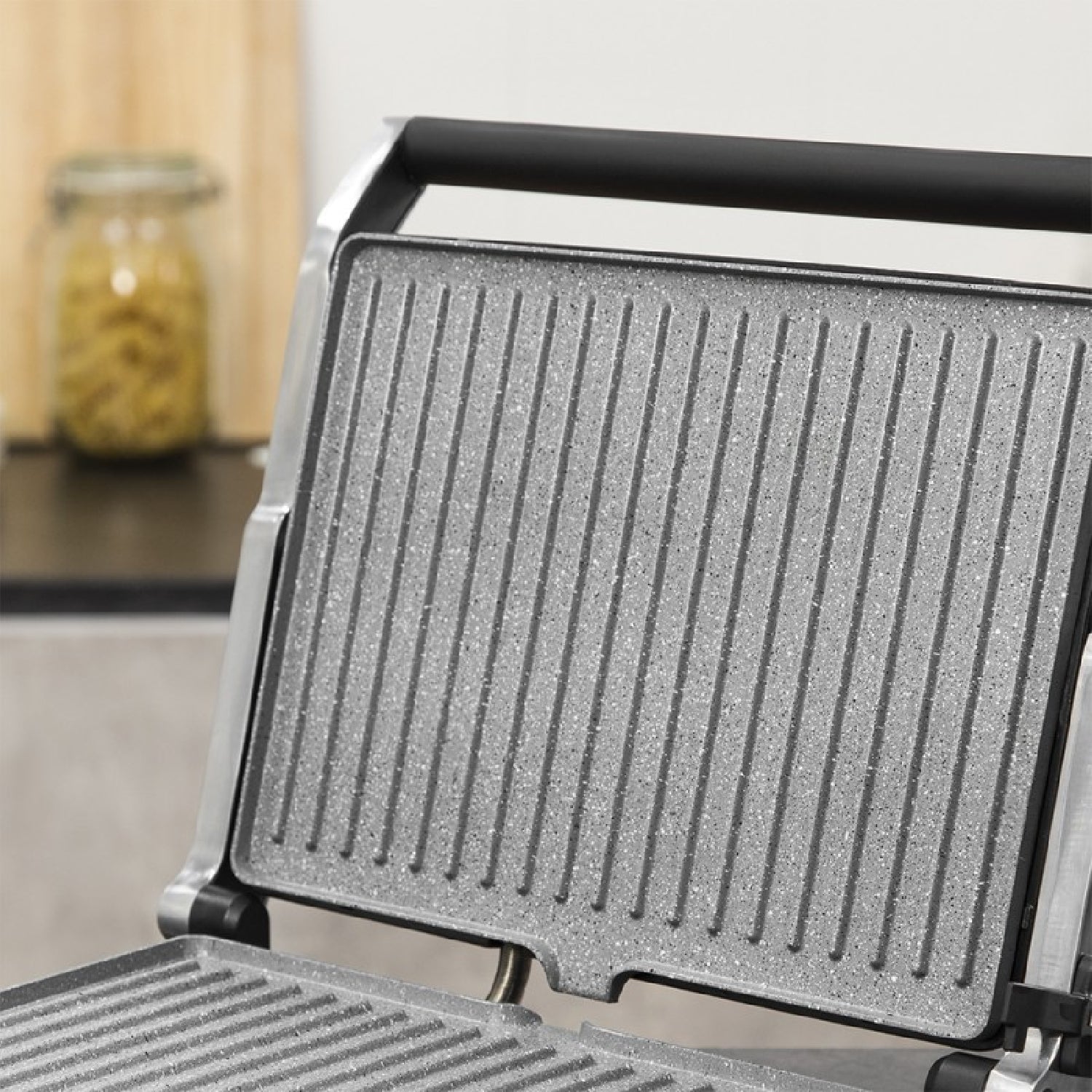 Parrilla Eléctrica Rock?ngrill 2400 Ultrarapid De 2400w De Potencia, Revestimiento De Piedra Rockstone, Apertura De 180º Y Placa Superior Flotante._3