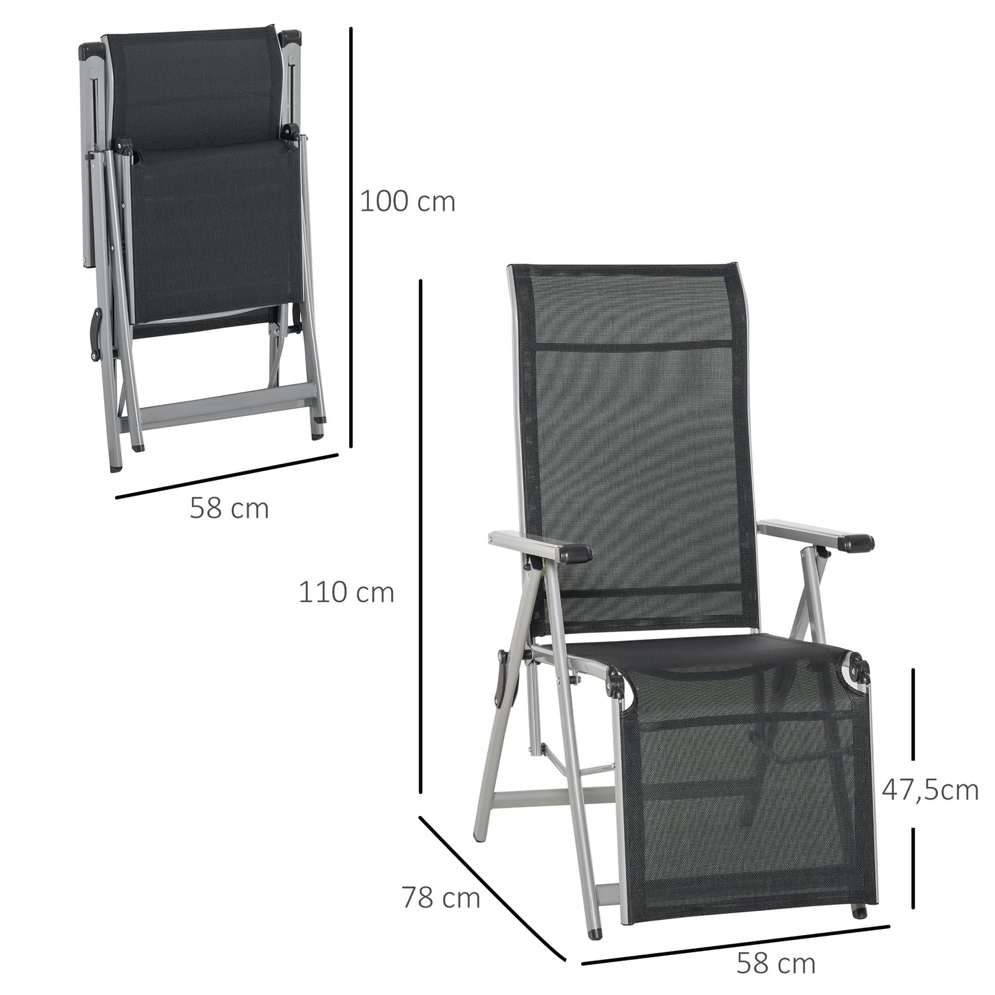 Outsunny Tumbona Plegable De Jardín Sillón Ajustable En 10 Posiciones_2