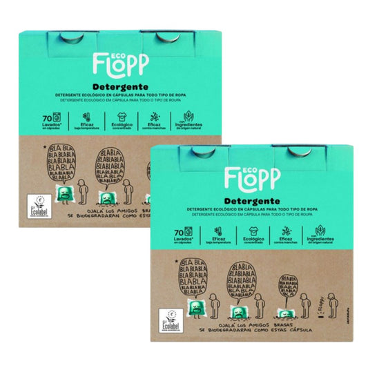 Embalagem de 2 detergentes para roupa ECO Flopp 70 cápsulas
