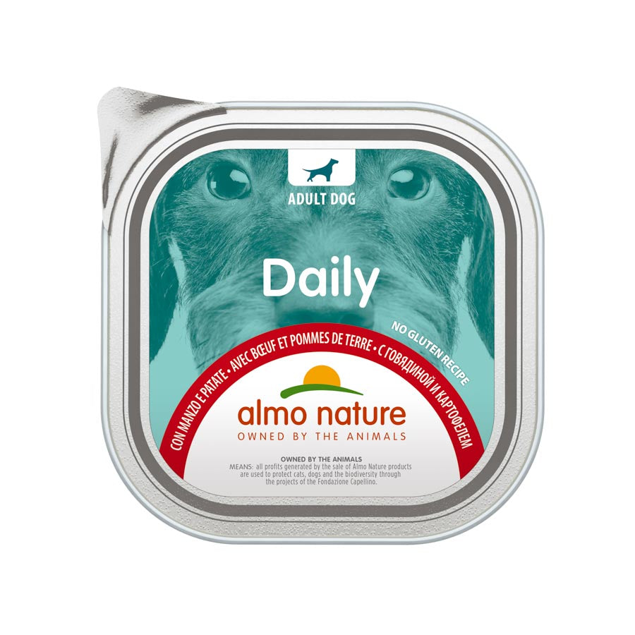 9ux300gr Tarrina De Paté Almo Para Perro Daily Buey Y Patata_0