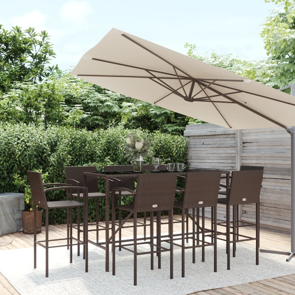 Vidaxl Mesa Y Taburetes Altos Jardín 9 Piezas Ratán Sintético Marrón_1