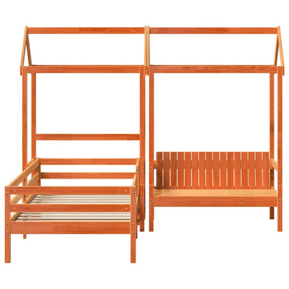 Set De Cama Y Banco Con Techo Madera De Pino Marrón 90x190 Cm_5