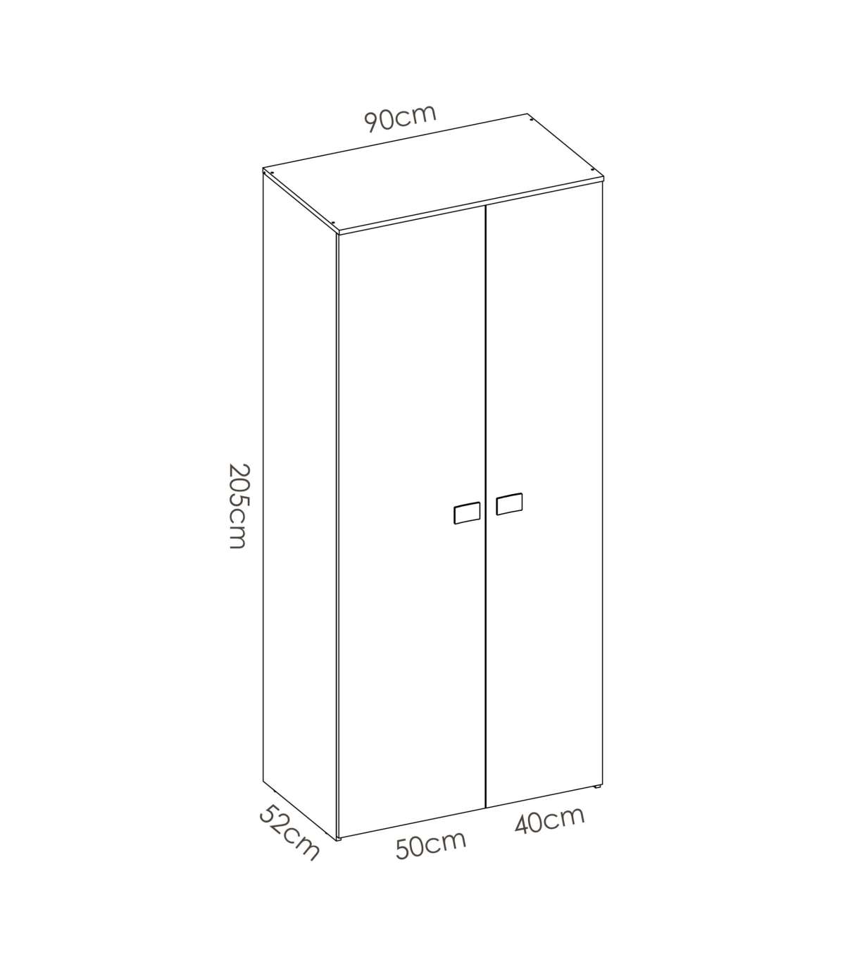 Armario Ropero 2 Puertas Abatibles Santisteban Blanco/natural, 205 Cm(alto) 90 Cm(ancho) 5_3