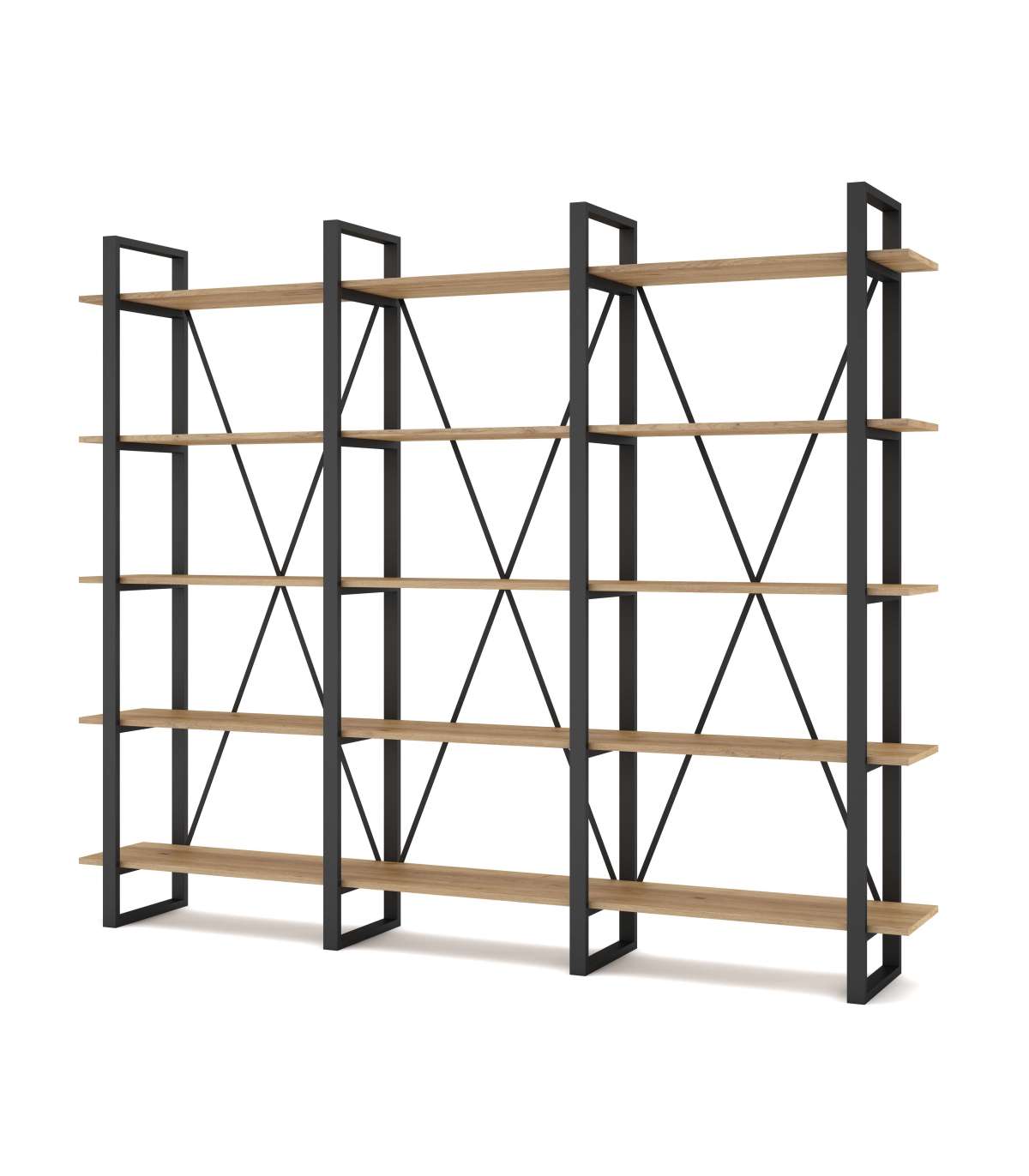 Estantería 5 Estantes Modelo-azahar-217 Acabado Roble/negro, 180cm(alto) 217.5cm(ancho) 3_0
