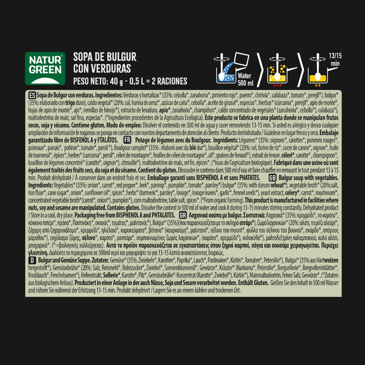 Sopa de Bulgur e Legumes Naturgreen 40g