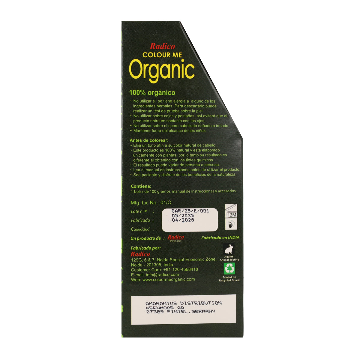 Tinta capilar vegetal castanho avermelhado Radico 100 g