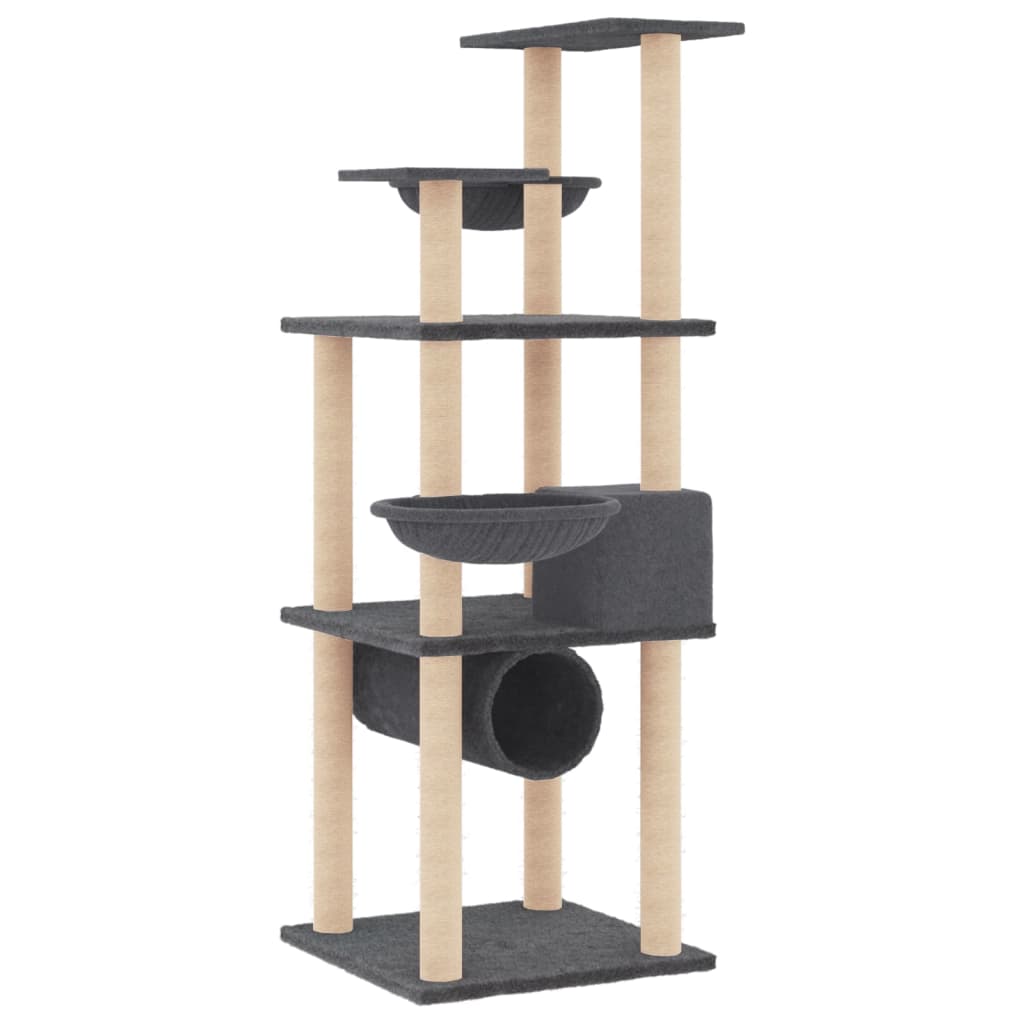 Rascador Para Gatos Con Postes De Sisal Gris Oscuro 141 Cm_4