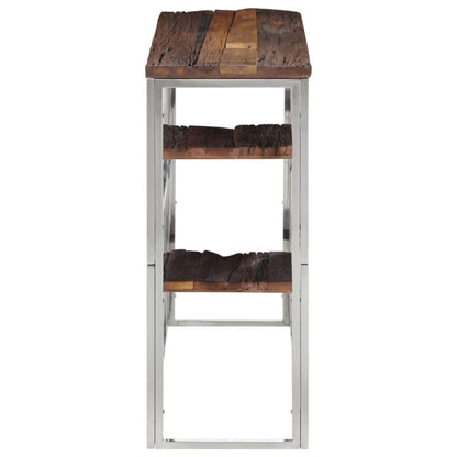 Mesa Consola Acero Inoxidable Madera Maciza Traviesa Plateado_1