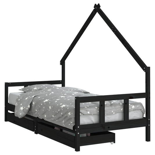 Vidaxl Estructura Cama Infantil Y Cajones Madera Pino Negro 90x190 Cm_0