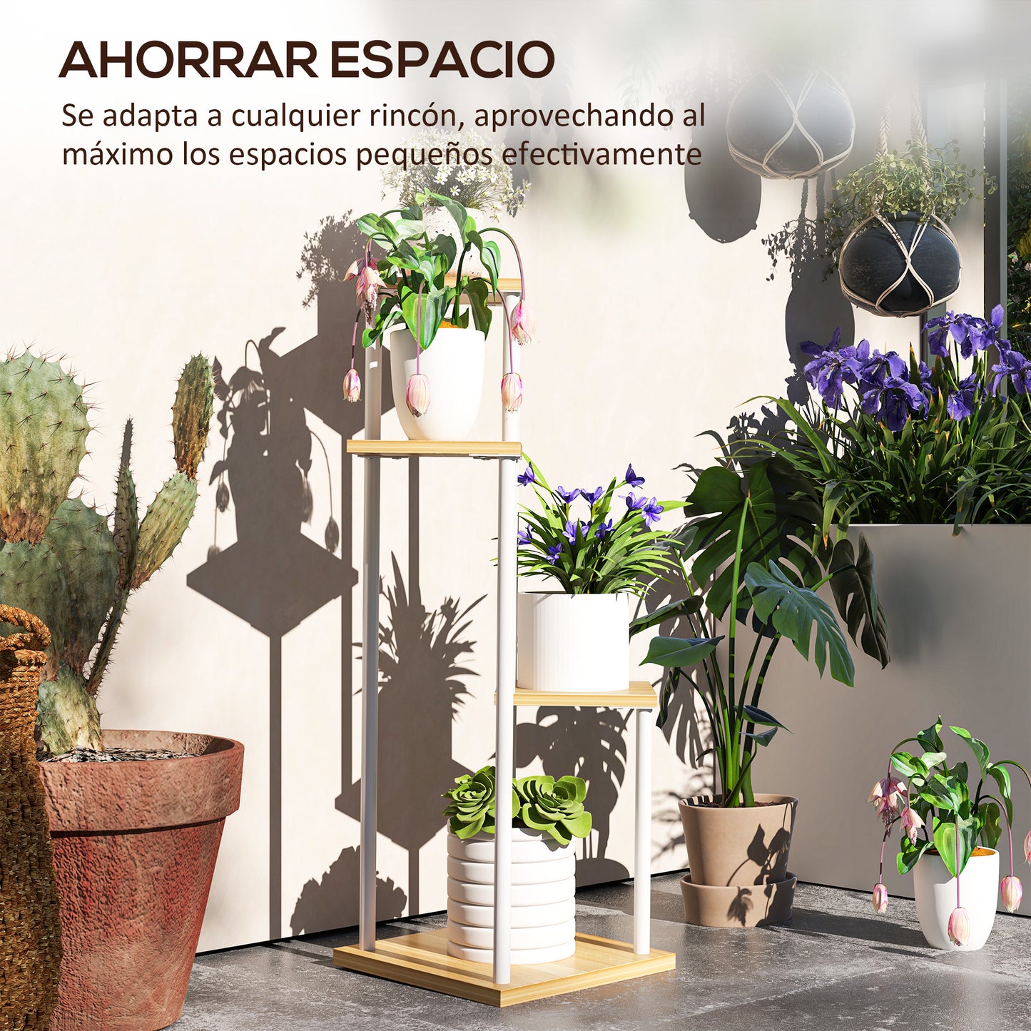 Outsunny Estantería Para Plantas De 4 Niveles De Madera 53x42x85 Cm Natural_5