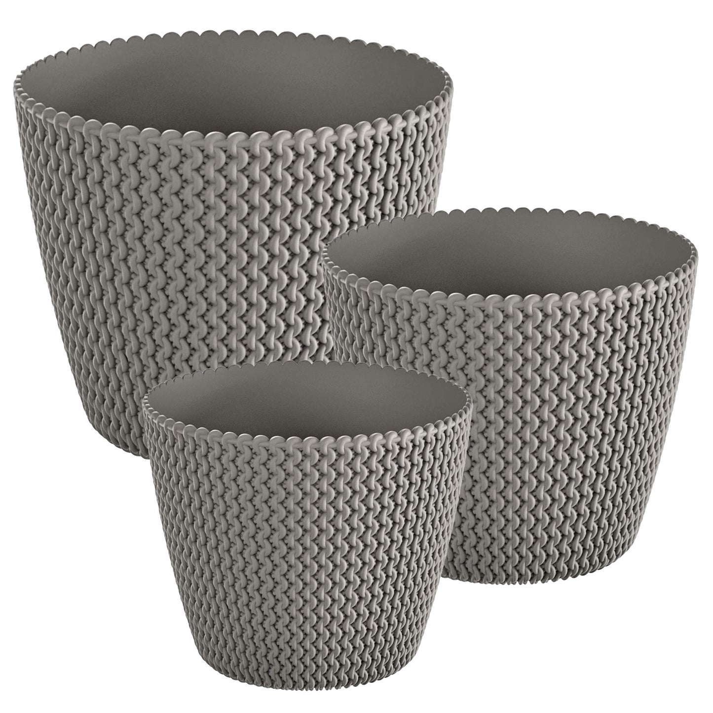 Pack 3 Macetas Redondas Prosperplast (5/11,5/28,2 Litros) Splofy De Plastico En Color Gris_0