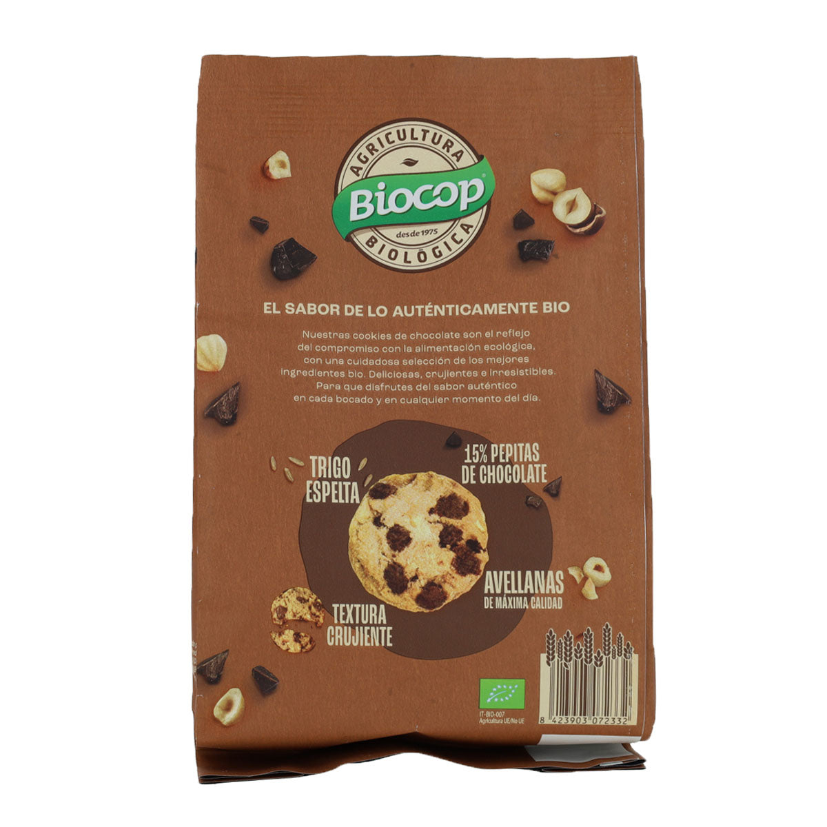 Galletas Cookies de trigo espelta con pepitas de chocolate y avellanas Biocop 200g