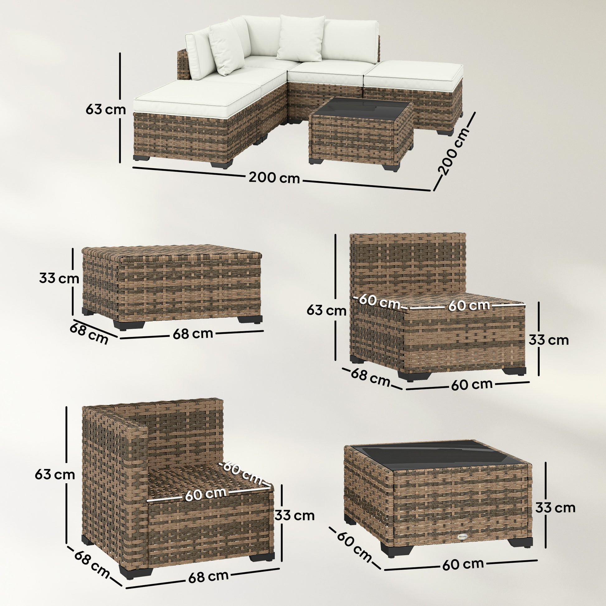 Outsunny Conjunto Muebles Jardín Exterior De Ratán 6 Piezas Cojines Amarillo_2