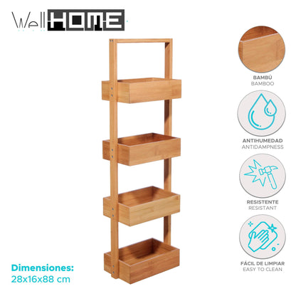 Well Home Organizador De Baño En Bambú Con 4 Niveles H.88cm_1
