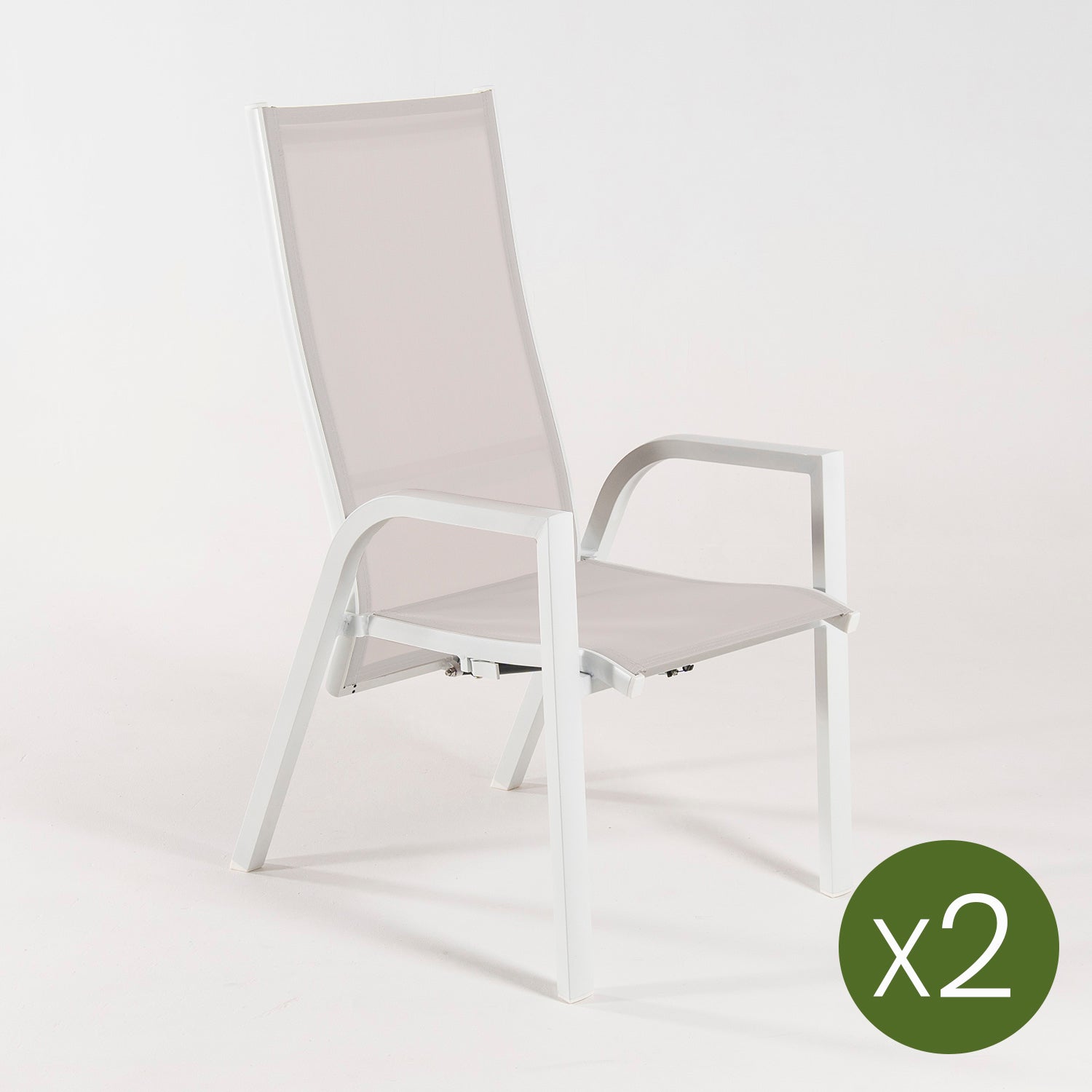 Pack 2 Sillones Sillones Para Jardín, Reclinables Y Ajustables, Aluminio Y Textilene, Color Blanco, Sillon:110x57x70_2