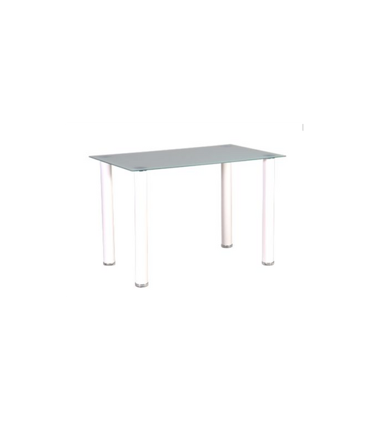 Mesa Rectangular Noa Acabado Tapa Cristal Y Patas Metálicas En Blanco, 75cm(alto) 110cm(ancho) 70cm(fondo)_0