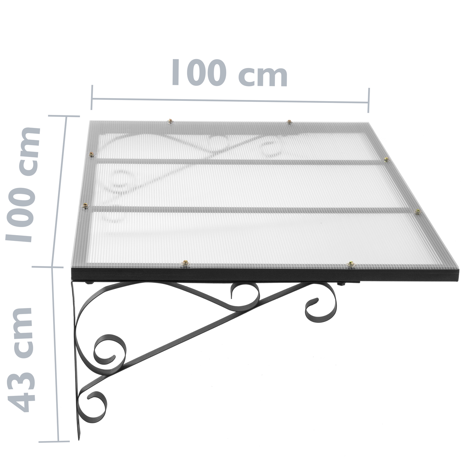 Tejadillo De Protección 100 X 100 Cm Clásico Marquesina Para Puertas Y Ventanas Con Soporte De Acero Negro_1