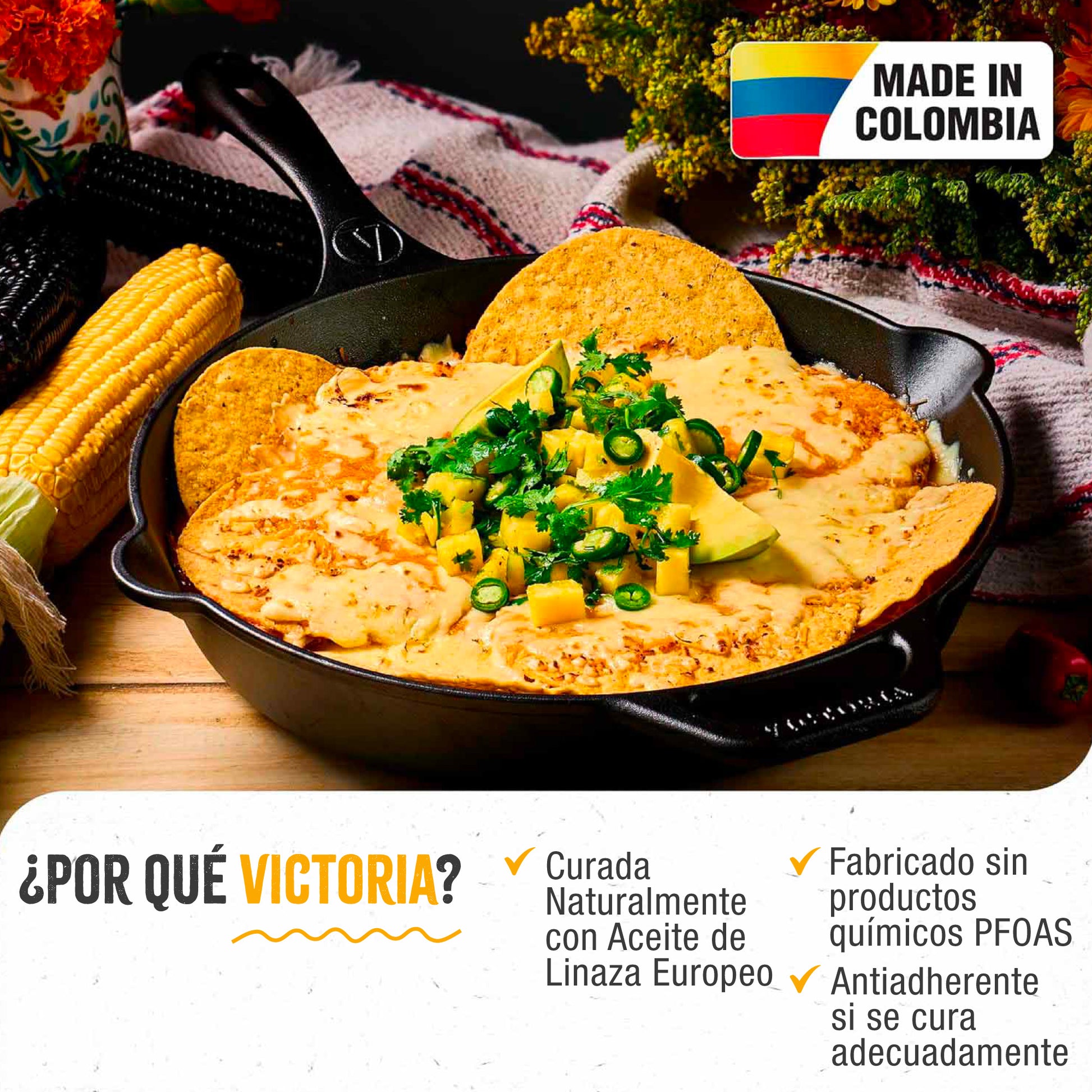 Victoria Sartén Hierro Fundido Curado Diseño Calaca Inducción 30cm Apta Fuego, Horno Cast Iron Skillet, Calaca, Negro_1