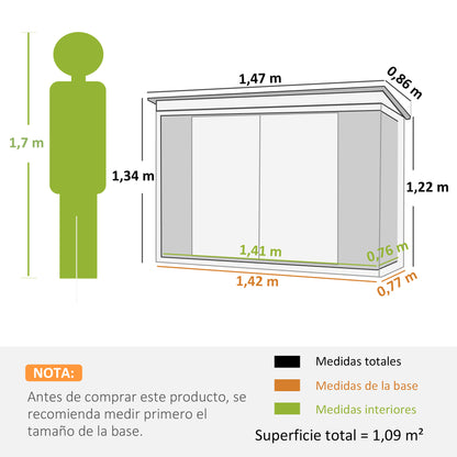 Outsunny Cobertizo De Jardín 1,26 M² 147x86x134 Cm 2 Puertas Y Cerradura Negro_2