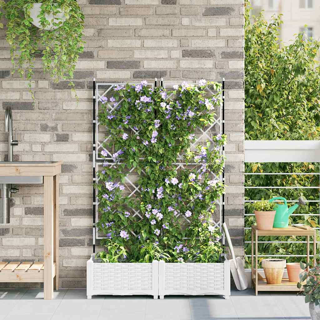 Vidaxl Maceta De Jardín Con Enrejado 2 Pcs Blanco 80 X 40 X 125.5 Cm_1
