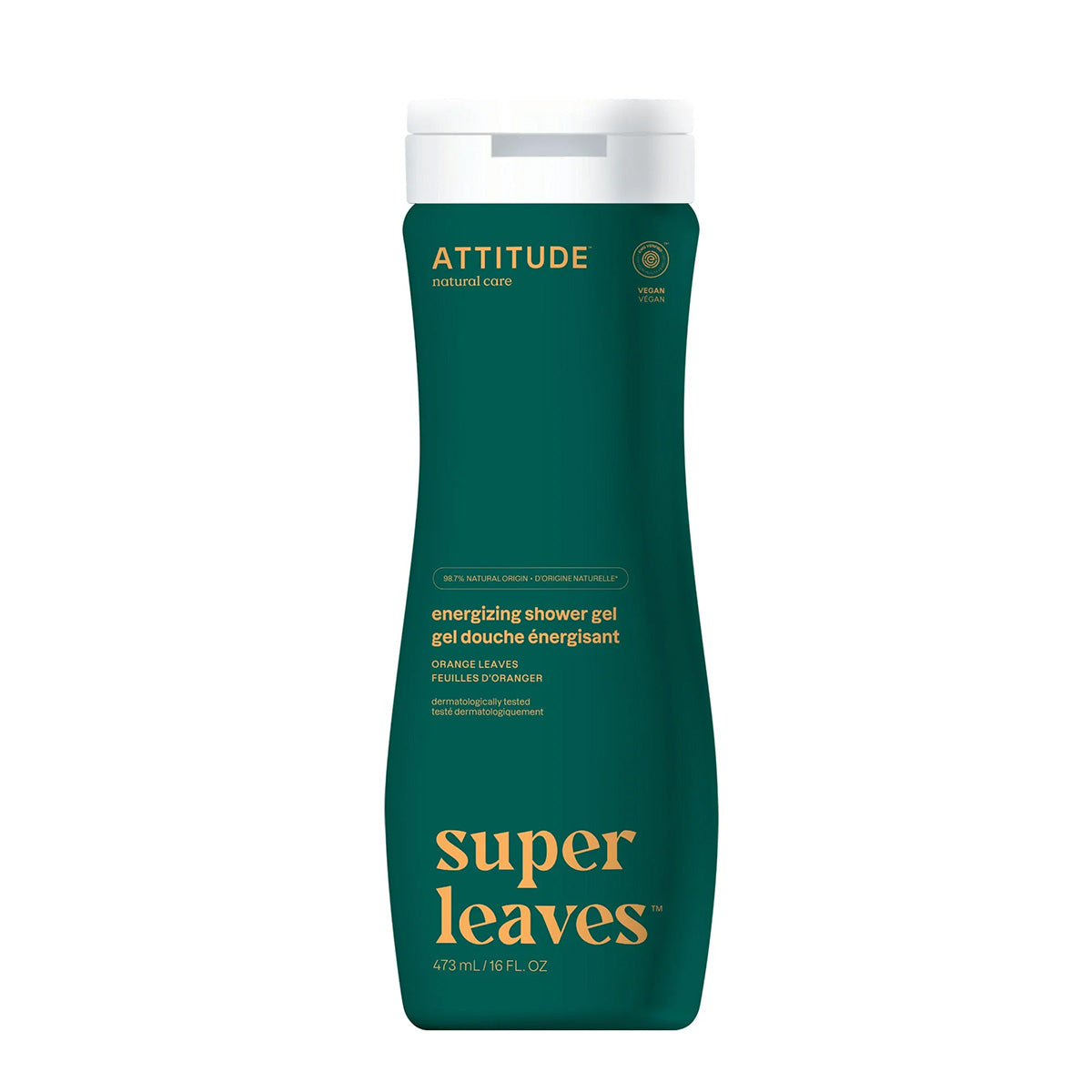 Gel de banho energizante Super Leaves - Folhas de laranja, Attitude, 473 ml