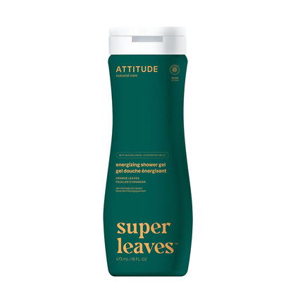 Gel de banho energizante Super Leaves - Folhas de laranja, Attitude, 473 ml
