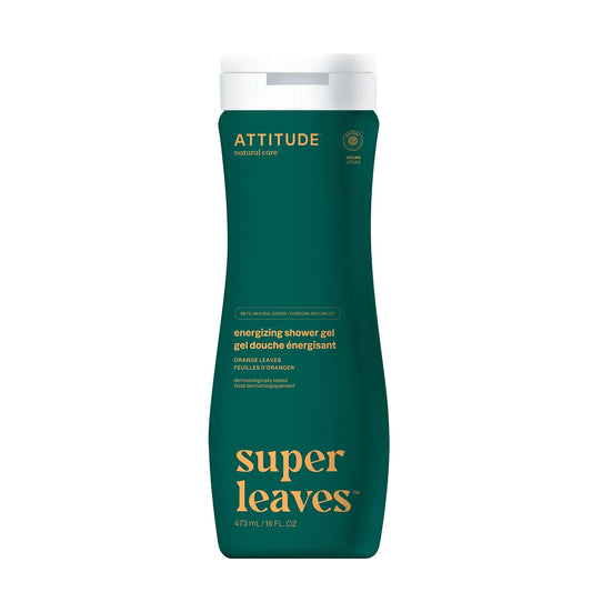 Gel de banho energizante Super Leaves - Folhas de laranja, Attitude, 473 ml
