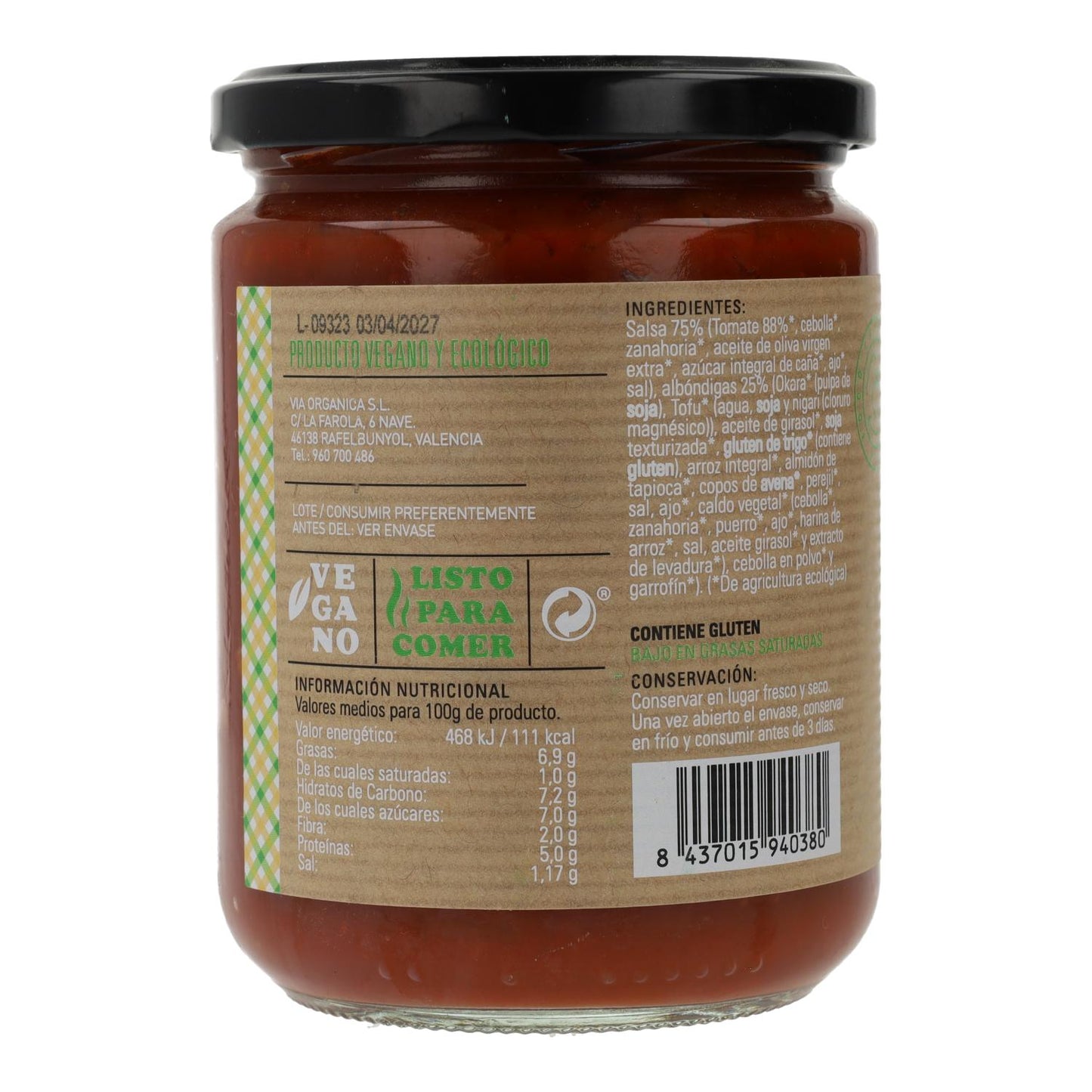 Almôndegas Vegan em Molho de Tomate Carlota 425 g