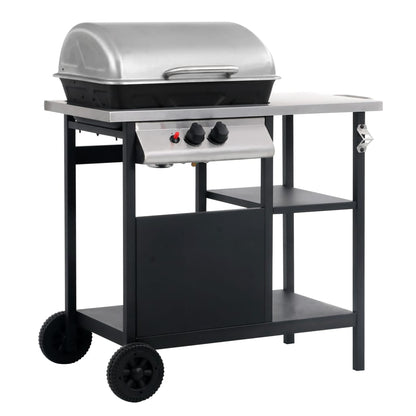 Vidaxl Barbacoa Portátil De Gas Con Mesita 3 Estantes Negro Y Plateado_0