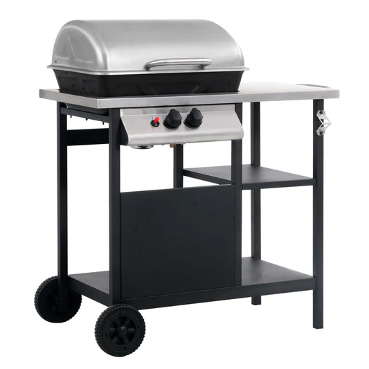 Vidaxl Barbacoa Portátil De Gas Con Mesita 3 Estantes Negro Y Plateado_0