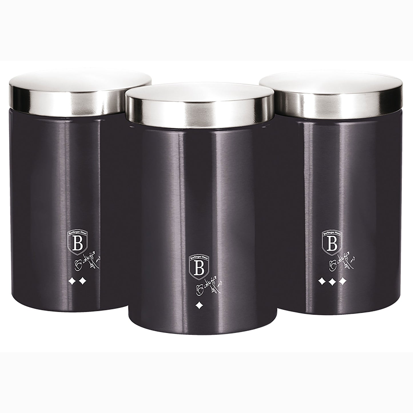 Set 3 Botes Cocina Almacenaje Acero Inoxidable, Diseño Moderno, Ø11x17,8cm Especias, Té ,café Berlinger Haus Carbon Pro, Gris Oscuro_0