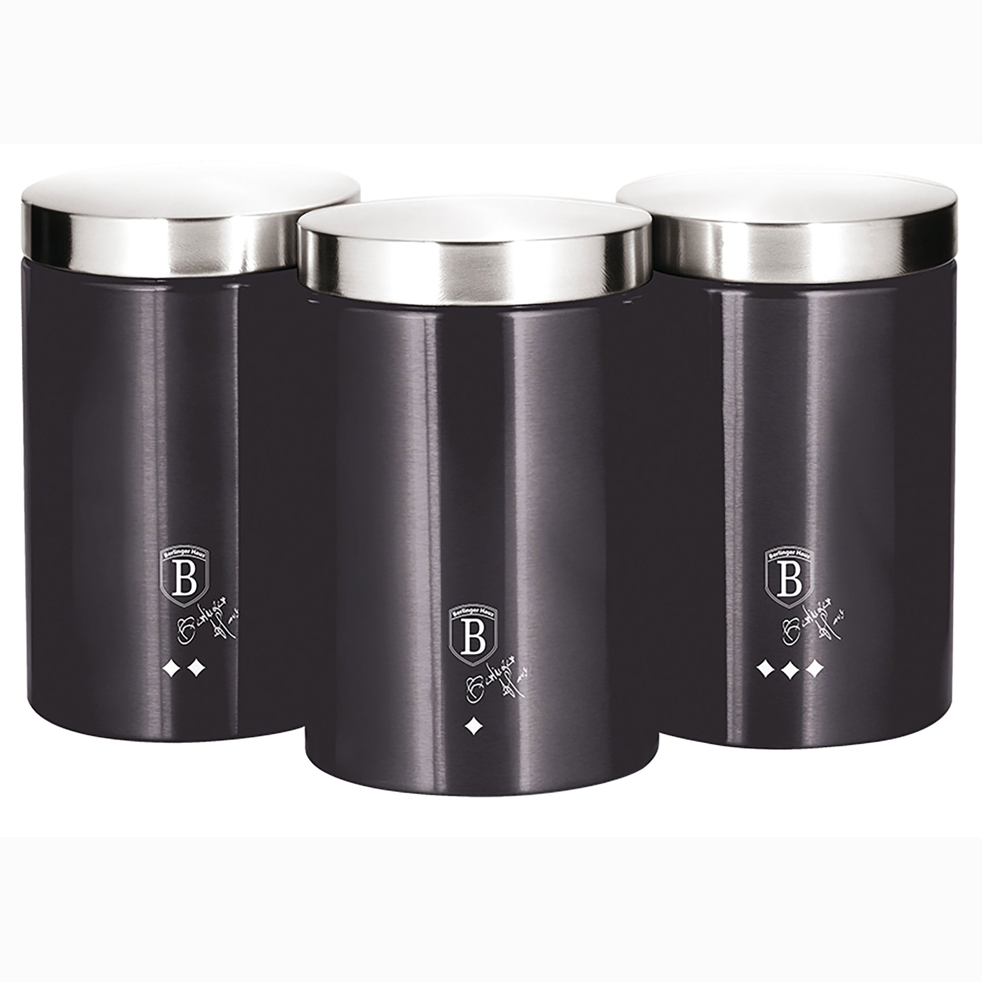 Set 3 Botes Cocina Almacenaje Acero Inoxidable, Diseño Moderno, Ø11x17,8cm Especias, Té ,café Berlinger Haus Carbon Pro, Gris Oscuro_0